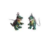 Boucles d'oreilles en porcelaine T-Rex en forme de dinosaure - Taille unique - En acier inoxydable - Sans pierre précieuse