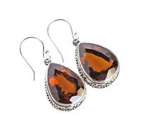 Boucles d'oreilles en quartz fumé 18 x 13 mm - En argent sterling - Style goutte - Bijoux en pierres précieuses marron riches - Fait à la main - Design élégant pour femme au quotidien ou pour une