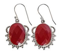 Boucles d'oreilles en quartz rouge 20 x 15 mm - Pendantes en argent sterling - Bijoux en pierres précieuses rouges vives - Cadeau élégant fait à la main pour la collection de bijoux pour femmes, 20x15
