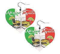 Boucles d'oreilles en similicuir en forme de cœur avec drapeau mexicain et tequila, fleur tropicale et pierre zen, pour Noël, la Saint-Valentin, cadeau d'anniversaire pour filles et femmes