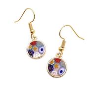 Boucles d'oreilles en verre de Murano plaqué or - Boucles d'oreilles en verre Millefiori - Bijoux en verre de Murano de Venise Italie - Diamètre 1 cm