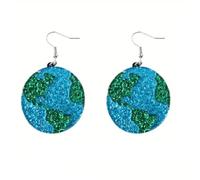 Boucles d'oreilles en verrous en terre ronde mignons pour les femmes Girls Blue Green Circle Ocean World Day Doss Drop Sangling Hook pour les enseignants, les éducateurs