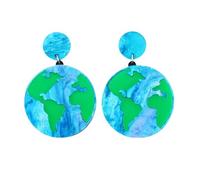 Boucles d'oreilles en verrous en terre ronde mignons pour les femmes Girls Blue Green Circle Ocean World Day Doss Drop Sangling Hook pour les enseignants, les éducateurs