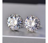 Boucles d'oreilles en zircon bleu/blanc en couronne 18 km plaque à or 925 boucles d'oreilles en zircone cubique argentée pour femmes hommes CZ Crystal Hypoallernic Stud Oreille pour les