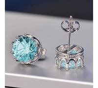 Boucles d'oreilles en zircon bleu/blanc en couronne 18 km plaque à or 925 boucles d'oreilles en zircone cubique argentée pour femmes hommes CZ Crystal Hypoallernic Stud Oreille pour les