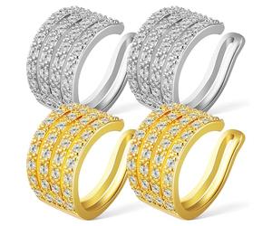 Boucles D'oreilles en Zirconium 4 Pièces sans Perçage Manchette | Cuivre, Design Ajustable et Éclatant, pour Mariage, Banquet, Femmes et Filles