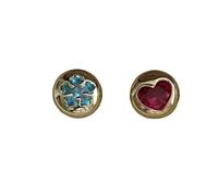 Boucles d'Oreilles Enfant Bébé Or Jaune 9K avec Rubis ou Topazes Naturelles, Motif Coeur et Flocon, Diamètre 4,5 mm
