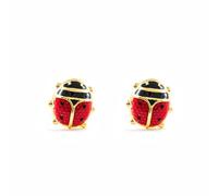 Boucles d'Oreilles Enfant coccinelle émail Or Jaune 9 Carats - Coffret cadeau - Certificat de garantie - Mondepetit