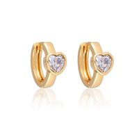 Boucles d'Oreilles Enfant Créoles Coeur Cristal Blanc Plaqué Or Jaune 750/1000 3 Microns