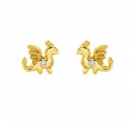 Boucles d'Oreilles Enfant Dragon Zircone Mate et Brillant Or Jaune 9 Carats - Certificat de Garantie - Mondepetit - 03121