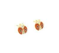 Boucles d'Oreilles - Enfant - Puces - Coccinelle - émail - Rouge - Plaqué Or Jaune 750/1000-3 Microns - 10 x 8 mm