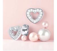 Boucles d'Oreilles - Enfant - Puces - Coeur - Motif - Mickey - Cristal - Blanc - Argent 925/1000 - 9 x 8 mm