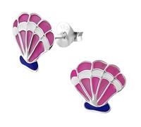 Boucles d'Oreilles - Enfant - Puces - Coquillage - Émail - Rose - Argent 925/1000 - Massif - 10 x 8 mm
