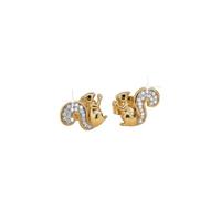 Boucles d'Oreilles - Enfant - Puces - Écureuil - Zircons Blancs - Plaqué Or Jaune 750/1000-10 x 12 mm