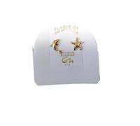 Boucles d'Oreilles - Enfant - Puces - étoile de Mer - Dauphin - Plaqué Or Jaune 750/1000-3 Microns