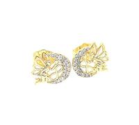 Boucles d'Oreilles Enfant Puces Fée Clochette Cristal Blanc Plaqué Or Jaune 750