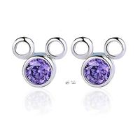 Boucles d'Oreilles - Enfant - Puces - Mickey - Cristal - Violet - Argent Fin 925/1000 - 8 x 9 mm