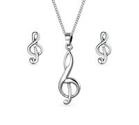 Boucles D'Oreilles Et Collier Pendentif En Forme De Note De Musique Clé De Sol Pour Chanteur Musicien Professeur Étudiant Classique Simple Ensemble De Bijoux En Argent Sterling .925 Et Femmes