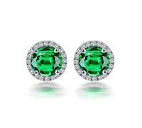Boucles d'oreilles étalons en Or Blanc 18K pour Femmes, Halo Elagant 1.3ct Round Tsavorite avec 0,16ct Diamond Diamond Donny Hypoallernic Stud Oreads White Goldwomens Girls Bijoux Cadeaux