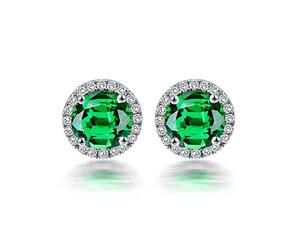 Boucles d'oreilles étalons en Or Blanc 18K pour Femmes, Halo Elagant 1.3ct Round Tsavorite avec 0,16ct Diamond Diamond Donny Hypoallernic Stud Oreads White Goldwomens Girls Bijoux Cadeaux