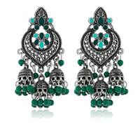 Boucles d'oreilles ethniques tendance Jhumki Drop Boucles d'oreilles Gypsy Gypsy Dangle Bijoux Décoration Cadeau pour fille Hoop Dangle Drop, Green ancient silver, Comme décrit