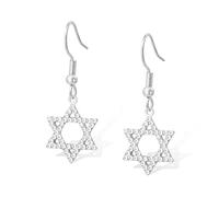 Boucles d'oreilles Étoile de David pour femmes délicat Boucles d'oreilles pendantes Étoile de David juive Pendentif hexagonal Protection Hanoukka juif Bijoux religieux Cadeaux (Argent)