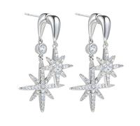 Boucles d'oreilles étoile en alliage avec double pendentif et zircon étincelant - Bijoux suspendus pour femme - Boucles d'oreilles en forme d'étoile à huit points, One Size, Comme décrit, Comme décrit