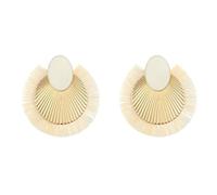 Boucles d'oreilles éventails bohémiens en raphia pendantes - Boucles d'oreilles à la mode - Pompons en forme d'éventail délicats en alliage, taille unique, comme décrit