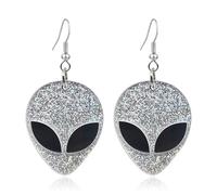 Boucles d'Oreilles Extraterrestres Femme, Boucles de Oreilles Extraterrestre en Acrylique, Bijoux Accessoires Alien Fantaisie, Accessoires de Mode Amusants pour Carnaval, Halloween (Argent)