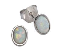 Boucles d'oreilles F en argent sterling 925/- synthé. Opale blanche synthétiq...