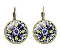 Boucles d'oreilles faites à la main pour femme - Style vintage - Mandala - Fleur - Symbole Om Zen Bouddhisme Yoga Henné - En émail