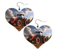 Boucles d'oreilles fantaisie en cuir tracteur agricole pour femme - Boucles d'oreilles pendantes légères en forme de cœur - Bijoux cadeaux