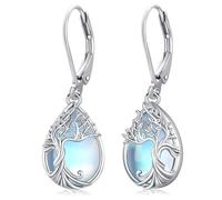Boucles d'oreilles Femme Arbre de Vie, Argent Sterling 925 Boucles d'oreilles Pierre de Lune, Boucles d'oreilles Pendantes Arbre de Vie Bijoux pour Femme Fille (Arbre de Vie -4)