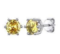 Boucles d'Oreilles Femme Argent 925 Clou Puce Citrine Veritable Mignon Zircon Cubique Pierre Rond Cristal Orange Topaze Jaune Novembre Bijou Cadeau Soeur Maman Petite Amie