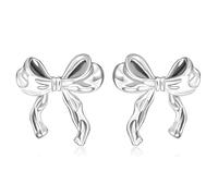 Boucles d'oreilles Femme, Bijoux Fille pour les Femmes Bow Stud Earrings Boucles d'oreilles à Tige avec Nœud Délicat Boucles D'oreilles en Forme de Nœud,Cadeau pour Les Femmes et Les Filles (Argent)