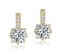 Boucles D'Oreilles Femme, Boucles D'Oreilles Or Clou Plaqué Argent Zircon de Forme Ronde pour Anniversaire Bijoux