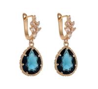 Boucles D'Oreilles Femme Clip, Boucles D'Oreilles Bleues Plaqué Or Cristal Goutte D'Eau 50X18mm pour Saint Valentin Bijoux