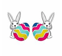 Boucles d'oreilles Femme Dessin animé mignon lapin pendantes d'oreilles lapin Joyeuses Pâques oeuf carotte boucle d'oreille de Pâques dessin animé mignon (A,One Size)