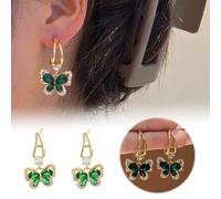 Boucles d'Oreilles Femme d'oreilles en argent S925, aiguille rétro, cristal vert, légères, de luxe, haut de gamme, tempérament polyvalent (Green, 3 5X2cm)