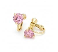 Boucles d'Oreilles - Femme - Dormeuses - Solitaire - Cristal - Rose - Plaqué Or Jaune 750/1000 - Sans Perçage - 15 x 10 mm