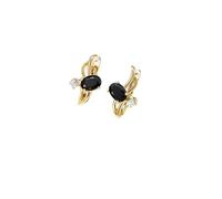 Boucles d'Oreilles - Femme - Dormeuses - Solitaire - Ovale - Noir - Plaqué Or Jaune 585/1000 - 20 x 10 mm