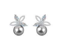 Boucles d'Oreilles Femme Élégantes Cristal Fleur Perles Imitation Cz Vert Argent 925 Sterling Studs Délicats Pour Mariage Anniversaire Cadeau Été Perçage Du Cartilage Bijoux Meilleur Conjoint (Argent)