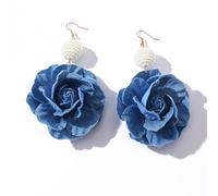 Boucles d'Oreilles Femme En Denim à Fleurs De Camélia Grandes Boucles Pendantes Style Cowboy Bijoux Tendance En Tissu Floral Bleu Avec Or Plaqué Cadeau Romantique Et Élégant Pour Elle (Balancer le)