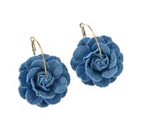 Boucles d'Oreilles Femme En Denim à Fleurs De Camélia Grandes Boucles Pendantes Style Cowboy Bijoux Tendance En Tissu Floral Bleu Avec Or Plaqué Cadeau Romantique Et Élégant Pour Elle (cerceau)