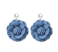 Boucles d'Oreilles Femme En Denim à Fleurs De Camélia Grandes Boucles Pendantes Style Cowboy Bijoux Tendance En Tissu Floral Bleu Avec Or Plaqué Cadeau Romantique Et Élégant Pour Elle (perle)