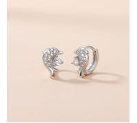 Boucles d'Oreilles - Femme/Enfant - Créoles - Dauphin - Zircon - Argent 925/1000 - 12 mm