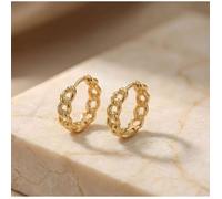 Boucles d'Oreilles - Femme/Enfant - Créoles - Maillons - Plaqué Or Jaune 750/1000 - Design Gourmette - 15 mm