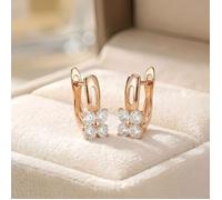 Boucles d'Oreilles - Femme/Enfant - Dormeuses - Fleur - Zircon - Plaqué Or Jaune 750/1000 - 3 Microns - 18 x 8 mm