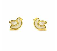 Boucles d'Oreilles Femme Enfant Oiseau Nacre Mère Perle Blanc Brillant Or Jaune 9 Carats - Certificat de Garantie - Mondepetit - 03191