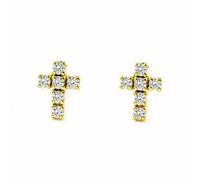 Boucles d'Oreilles Femme Enfant Or Jaune 9 Carats Croix Zircone Brillant - Certificat de Garantie - Mondepetit - 2938